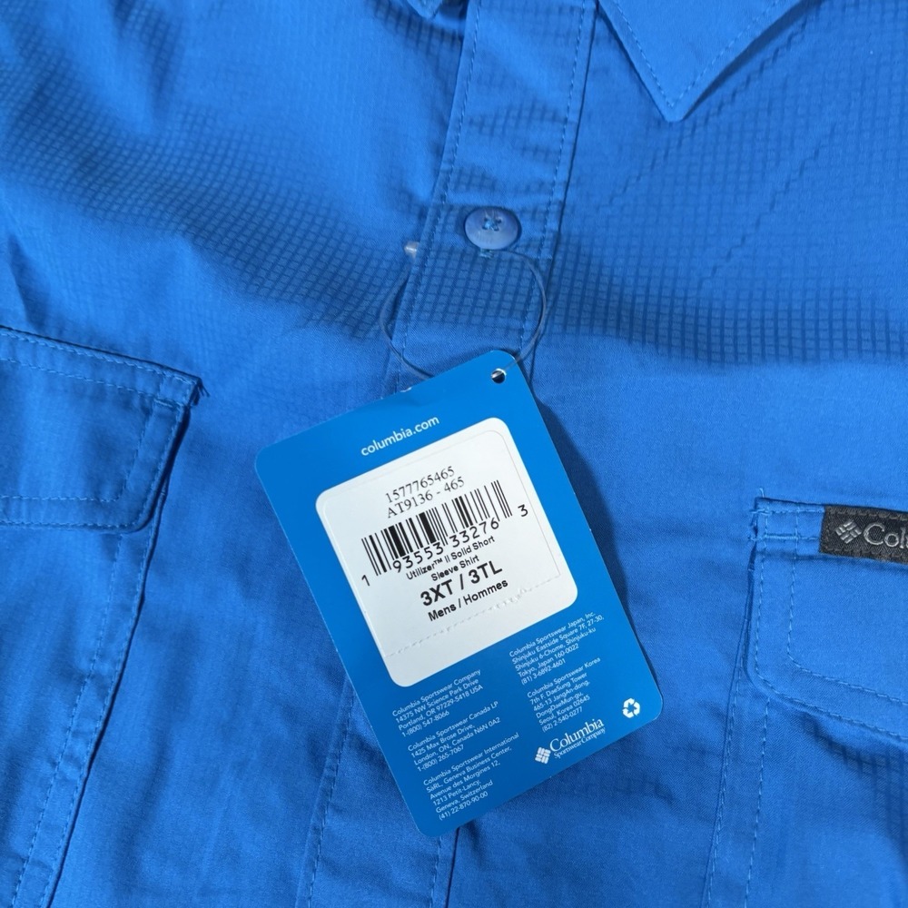Columbia Men 3XLT Shirt Utilizer Fishing Short Sleeve Blue Outdoors - Picture 5 of 9